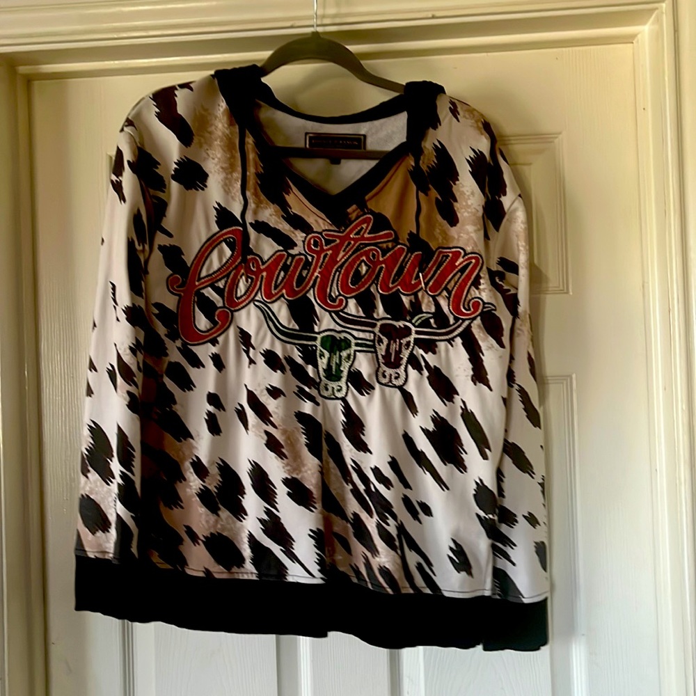 Double D Ranch Cowtown Black White Graphic Hoodie Sweatshirt